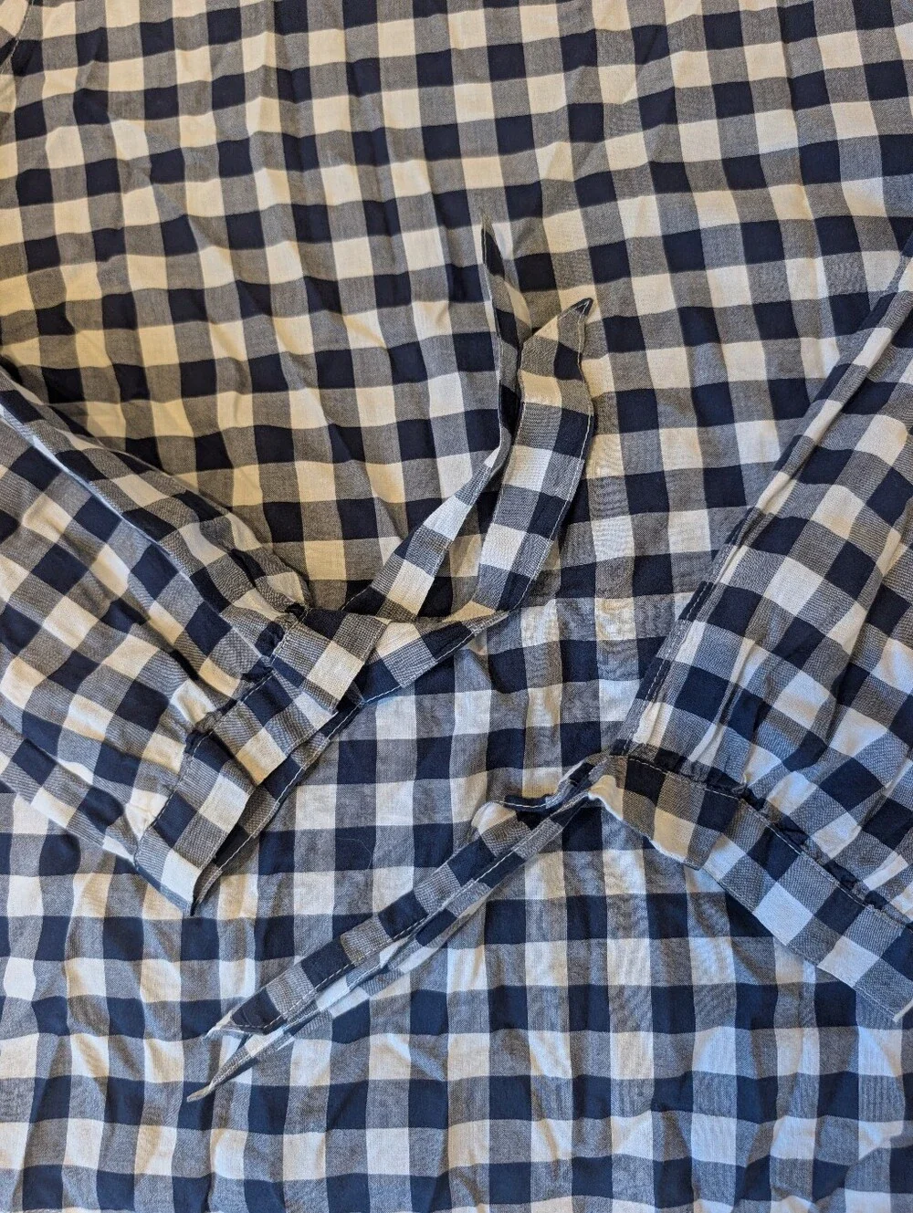 J. Crew Navy Gingham Tie Sleeve Blouse Medium 100% Cotton Top